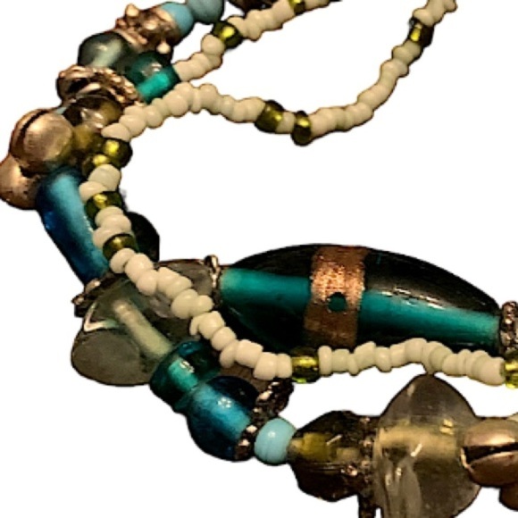 Vintage Triple Strand Beaded Blue Glass Bracelet 7" GIFTCRAFT 2003 - Picture 2 of 6